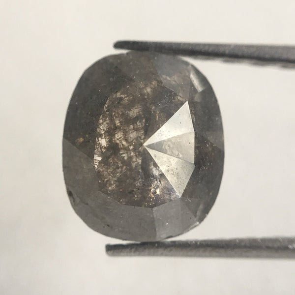 0.99 Carat Oval Cut 6.88 mm X 5.90 mm Fancy Gray Color Natural Loose Diamond, Grey Oval Shape Rose Cut Natural Faceted Loose Diamond SJ30/46