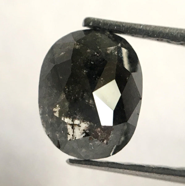 0.77 Ct Natural Dark Gray Color Oval Shape Rose cut 5.81 mm x 4.70 mm x 3.02 mm size, Grey Oval Cut Natural Loose Diamond SJ32/25