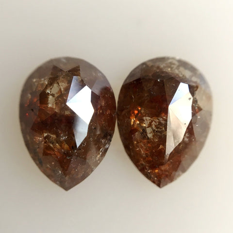 2.89 Ct Pear Shape diamonds Pair 9.20 mm X 6.68 mm X 3.00 mm Pear Shape Brownish red Rose cut Natural Loose Diamond for Earrings SJ01/21