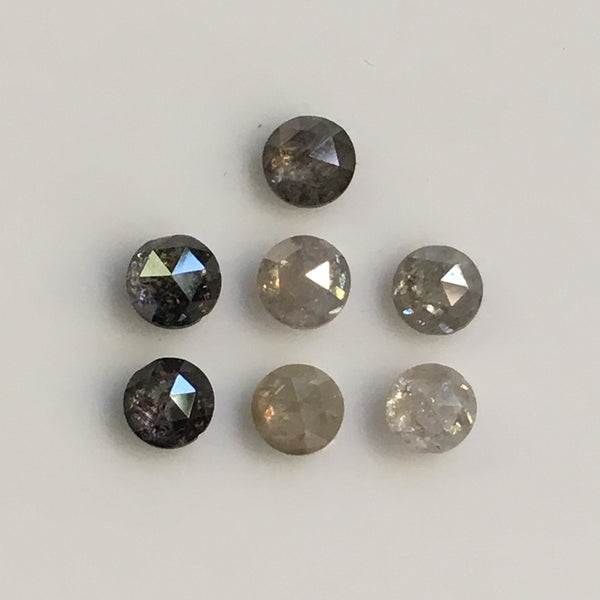 1.40 Ct Round Rose Cut 7 Pcs Natural Loose Diamond, 3.30 mm to 3.35 mm Grey Color Round Shape Rose Cut Natural Diamond SJ35/61