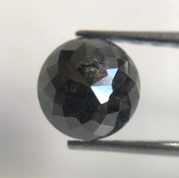 0.77 Ct Natural Black Loose Diamond Size 5.17 mm X 3.21 mm Round Rose Cut Black Diamond, Salt and pepper Diamond SJ06/61