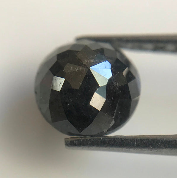 0.77 Ct Natural Black Loose Diamond Size 5.17 mm X 3.21 mm Round Rose Cut Black Diamond, Salt and pepper Diamond SJ06/61