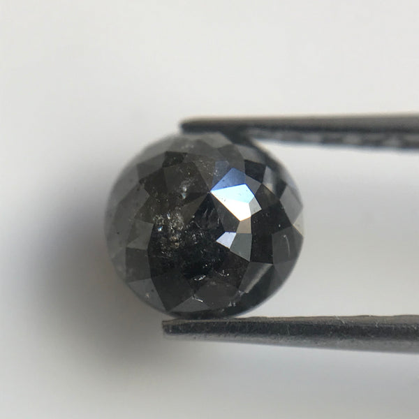 0.83 Ct Rose Cut Natural Black Loose Diamond Size 5.42 mm X 3.26 mm Round Rose Cut Black Diamond, Salt and pepper Diamond SJ06/63