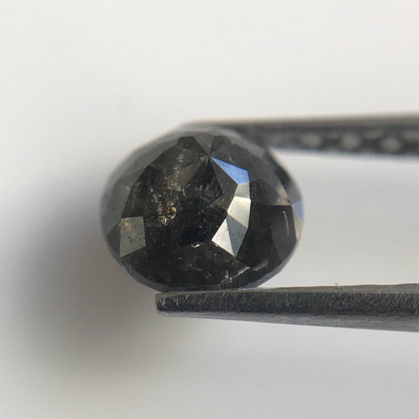 0.83 Ct Rose Cut Natural Black Loose Diamond Size 5.42 mm X 3.26 mm Round Rose Cut Black Diamond, Salt and pepper Diamond SJ06/63