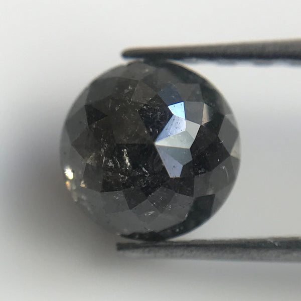 0.83 Ct Rose Cut Natural Black Loose Diamond Size 5.42 mm X 3.26 mm Round Rose Cut Black Diamond, Salt and pepper Diamond SJ06/63