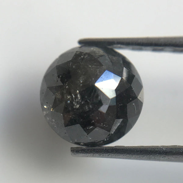 0.83 Ct Rose Cut Natural Black Loose Diamond Size 5.42 mm X 3.26 mm Round Rose Cut Black Diamond, Salt and pepper Diamond SJ06/63