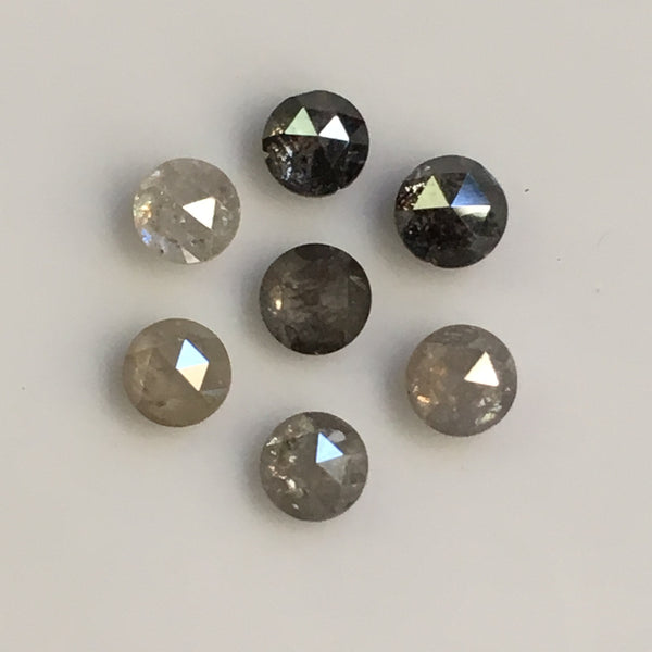 1.40 Ct Round Rose Cut 7 Pcs Natural Loose Diamond, 3.30 mm to 3.35 mm Grey Color Round Shape Rose Cut Natural Diamond SJ35/61