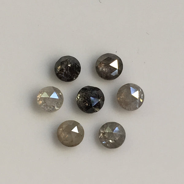 1.40 Ct Round Rose Cut 7 Pcs Natural Loose Diamond, 3.30 mm to 3.35 mm Grey Color Round Shape Rose Cut Natural Diamond SJ35/61