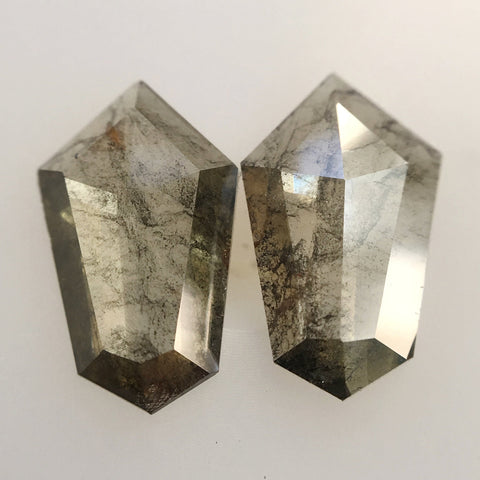 1.26 Ct Natural Shield Shape loose Diamond Pair 9.30 mm X 5.70 mm x 1.55 mm, Grey (Green Tint) Polished Loose Diamond for Earrings SJ25/05