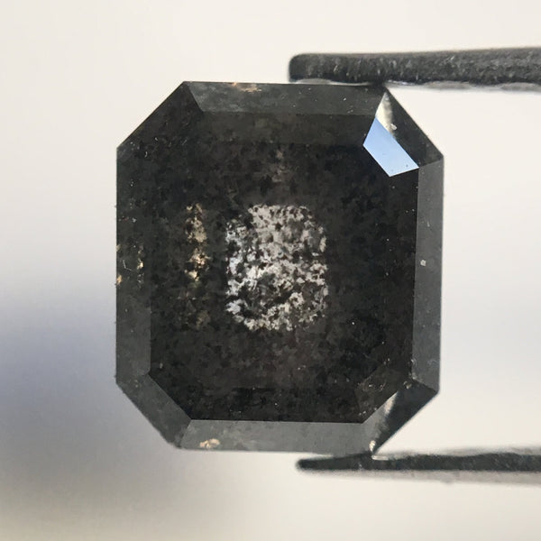 0.86 Ct Dark Grey Natural Emerald Shape salt and pepper loose Diamond, 5.85 mm X 5.20 mm x 3.00 mm Polished Natural Diamond  SJ26/22