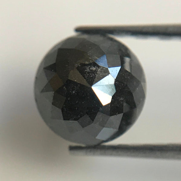 0.77 Ct Natural Black Loose Diamond Size 5.17 mm X 3.21 mm Round Rose Cut Black Diamond, Salt and pepper Diamond SJ06/61