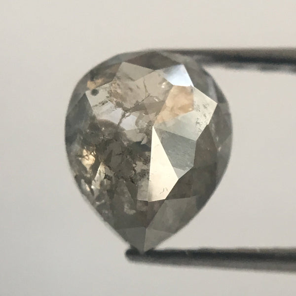 0.94 Ct Natural loose diamond Fancy Grey White Color Rose Cut Diamond, 6.32 mm x 5.22 mm x 3.11 mm Grey Rose Cut Pear Diamond SJ38/32