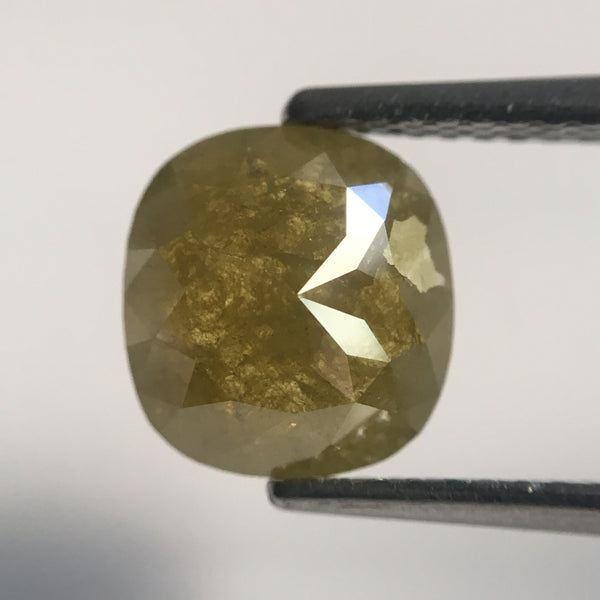 2.03 Ct Greenish Yellow Cushion Shape Rose Cut Natural Loose Diamond 8.30 mm x 7.71 mm X 3.43 mm Cushion Shape Natural Loose Diamond AJ11/19