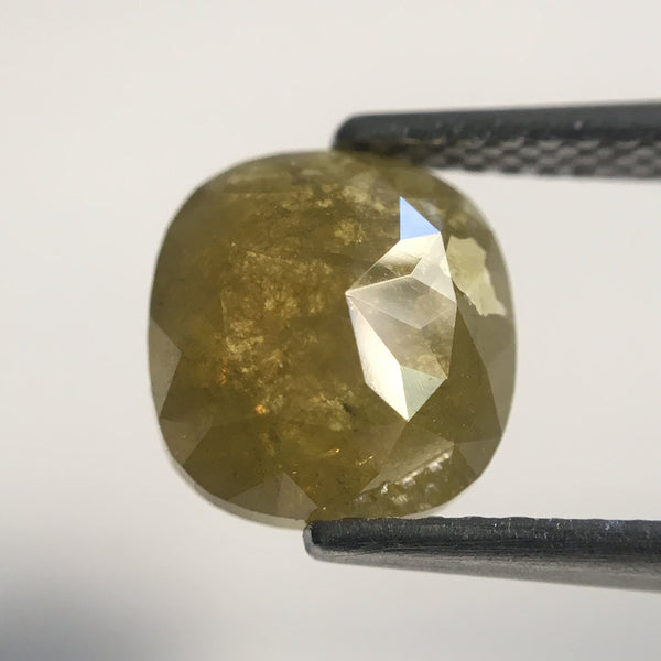 2.03 Ct Greenish Yellow Cushion Shape Rose Cut Natural Loose Diamond 8.30 mm x 7.71 mm X 3.43 mm Cushion Shape Natural Loose Diamond AJ11/19