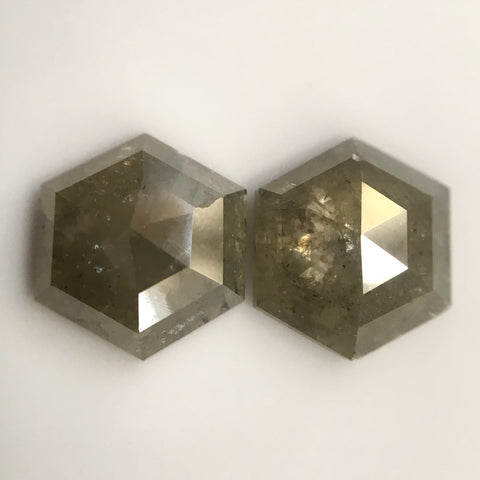 Pair 2.24 Ct Yellowish Grey Color Hexagon Shape Natural Loose Diamond, 7.66 mm X 6.84 mm X 2.75 mm Rustic Natural Loose Diamond AJ12/21