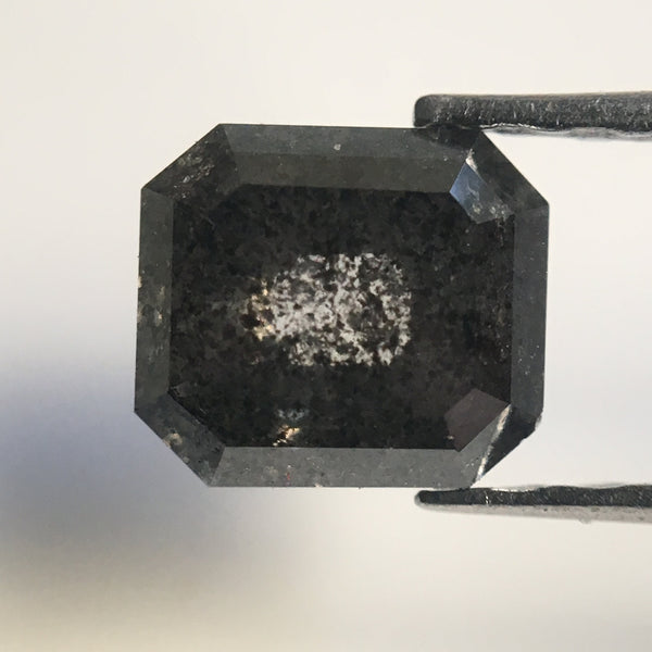 0.86 Ct Dark Grey Natural Emerald Shape salt and pepper loose Diamond, 5.85 mm X 5.20 mm x 3.00 mm Polished Natural Diamond  SJ26/22