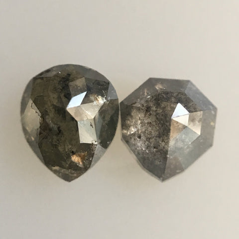 1.33 Ct 2 Pcs Natural Dark Gray Color Pear & Geometric Shape Loose Diamond, Beautiful sparkling faceted perfect Diamond for Jewelry AJ03/18