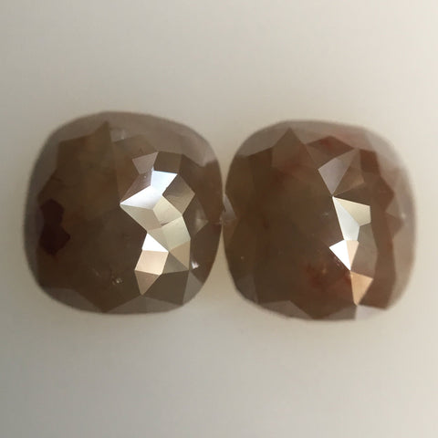 Pair 3.56 Ct Cushion Shape Fancy Grey Brown Natural Loose Diamond 7.73 mm X 7.43 mm X 3.53 mm Cushion Rose Cut Natural Loose Diamond AJ07/05