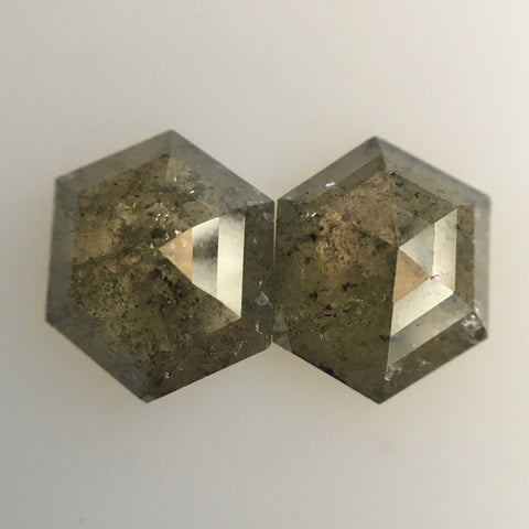 3.01 Ct Hexagon Shape Natural Loose Diamond, 8.86 mm x 6.97 mm X 3.08 mm Natural Hexagon Shape Dark Gray Color Diamond Pair AJ11/04