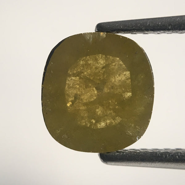 2.03 Ct Greenish Yellow Cushion Shape Rose Cut Natural Loose Diamond 8.30 mm x 7.71 mm X 3.43 mm Cushion Shape Natural Loose Diamond AJ11/19