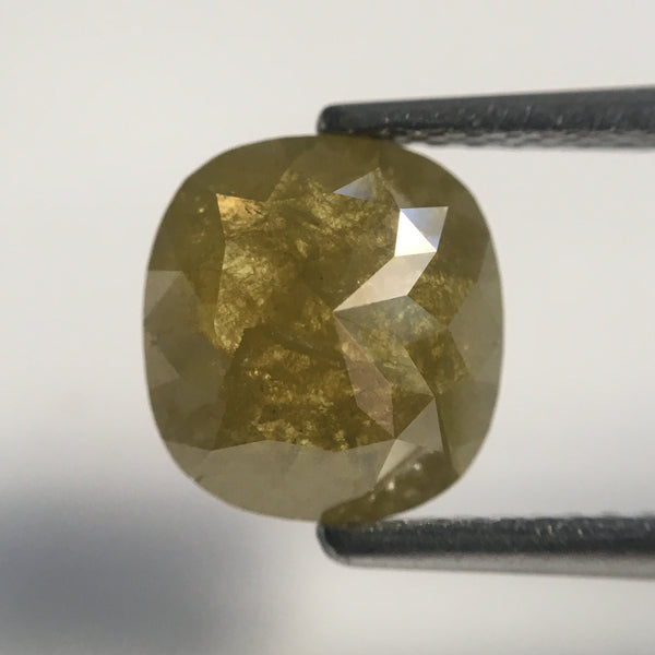 2.03 Ct Greenish Yellow Cushion Shape Rose Cut Natural Loose Diamond 8.30 mm x 7.71 mm X 3.43 mm Cushion Shape Natural Loose Diamond AJ11/19