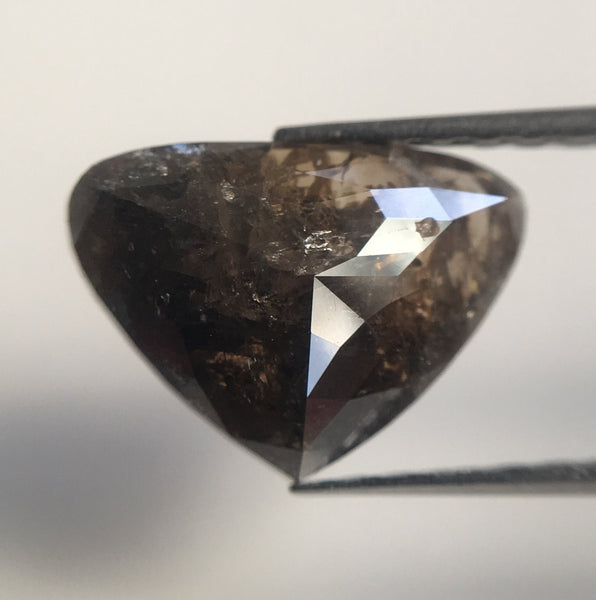 2.56 Ct Antique Shape Rose Cut Salt and Pepper Natural Loose Diamond, 8.28 mm x 11.88 mm x 3.24 mm Heart Shape Natural Loose Diamond AJ14/38