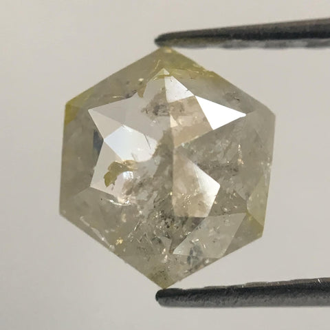0.64 Ct Yellowish Gray Color Hexagon Cut Natural Loose Diamond, 6.15 mm X 5.54 mm X 2.46 mm Rose Cut Natural Diamond For Ring AJ12/18