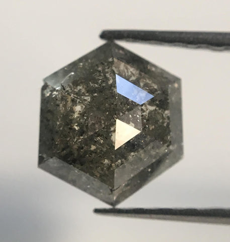 0.91 Ct Hexagon Shape Salt and Pepper Natural Loose Diamond, 7.42 mm X 6.38 mm X 2.50 mm Geometry Shape Grey Color Natural Diamond AJ12/48