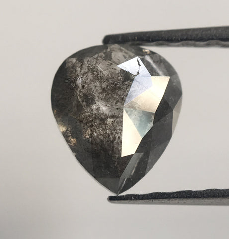 0.60 Ct pear shape Rose Cut Salt and Pepper Natural Loose Diamond, 6.30 mm X 5.53 mm X 1.99 mm Rustic Natural loose diamond SJ41/14