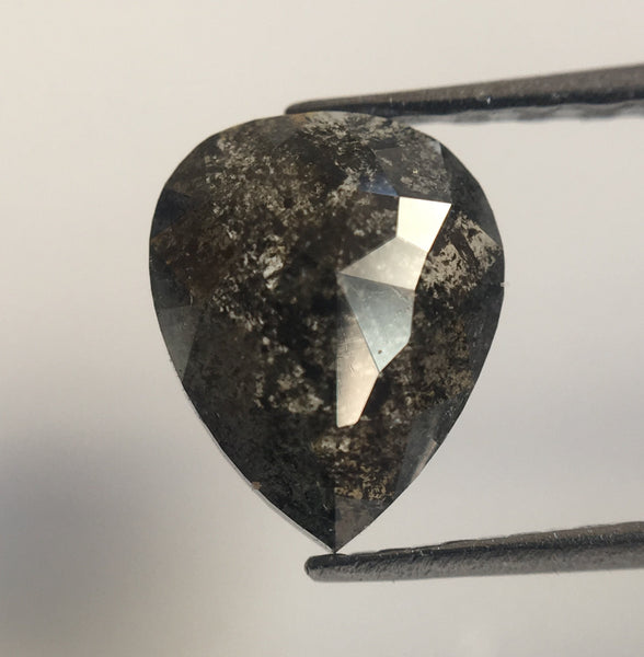 0.86 Ct Grey Black Color Fancy Shape Natural Loose Diamond, 7.31 mm X 5.87 mm X 2.34 mm Pear Natural Loose Diamond Use for Jewelry AJ14/15