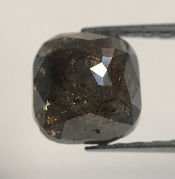 1.98 Ct Dark Grey Color Cushion Shape Rose Cut Natural Loose Diamond, 6.84 mm X 6.60 mm X 4.52 mm Rustic Natural Diamond for Jewelry AJ14/20