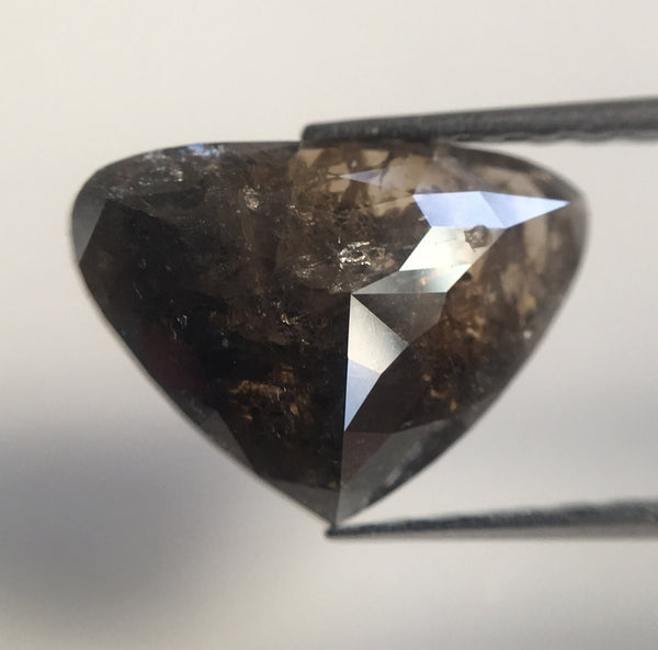 2.56 Ct Antique Shape Rose Cut Salt and Pepper Natural Loose Diamond, 8.28 mm x 11.88 mm x 3.24 mm Heart Shape Natural Loose Diamond AJ14/38