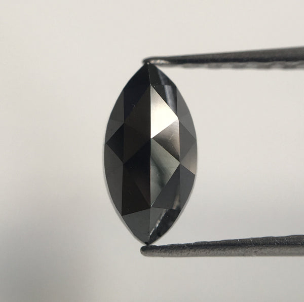 0.66 Ct Black Heated Marquise Shaped Natural Rose Cut Loose Diamond, 8.00 mm x 4.12 mm x 2.41 mm Black Rose Cut Loose Diamond SJ43/48