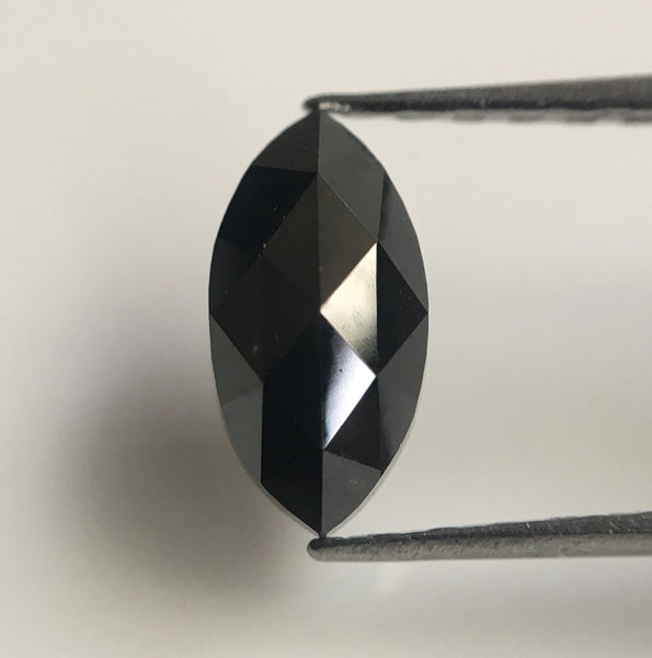 0.75 Ct Marquise Shaped Heated Black Rose Cut Natural Loose Diamond, 8.16 mm x 4.21 mm x 2.59 mm Black Rose Cut Loose Diamond SJ43/49