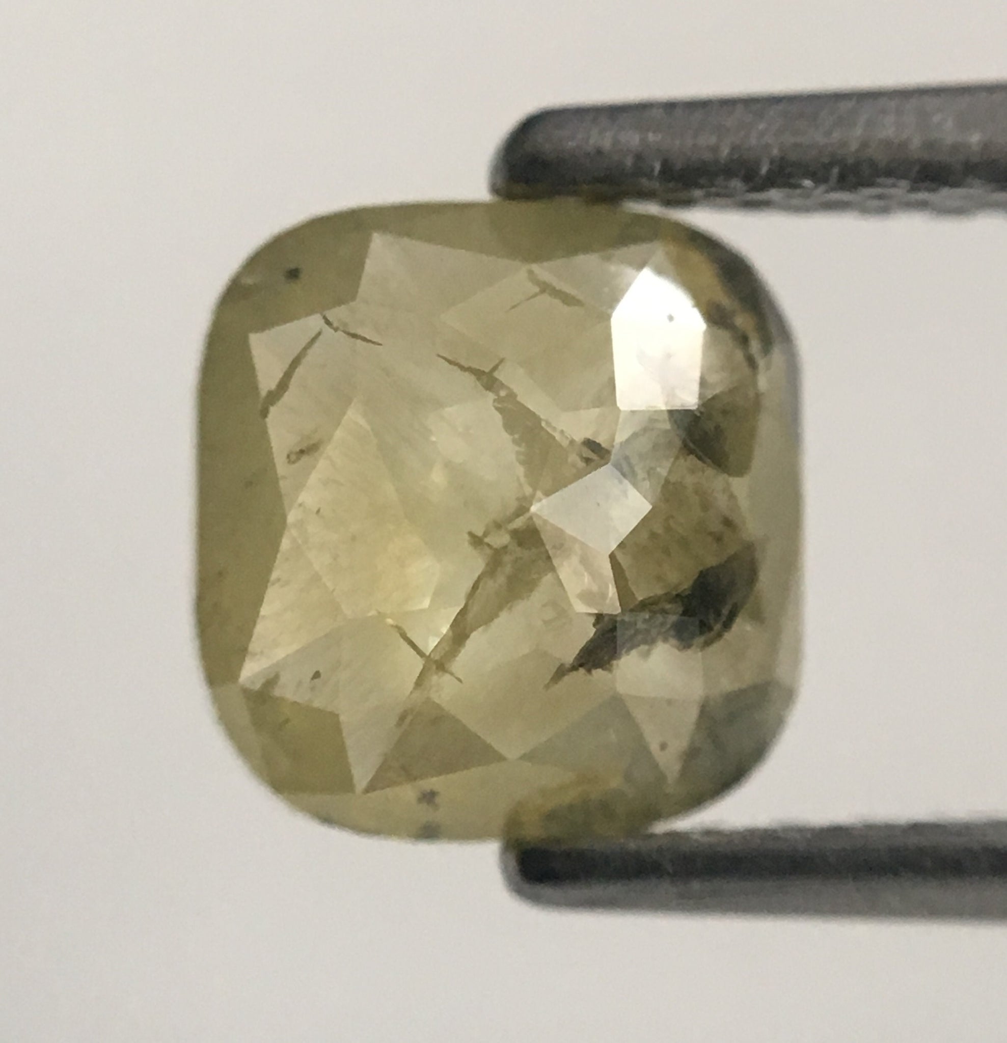 1.10 Ct Cushion Shape Greenish Yellow Natural Loose Diamond, 6.51 mm X 6.22 mm X 2.53 mm Cushion Shape Rose Cut Loose Diamond SJ44/74