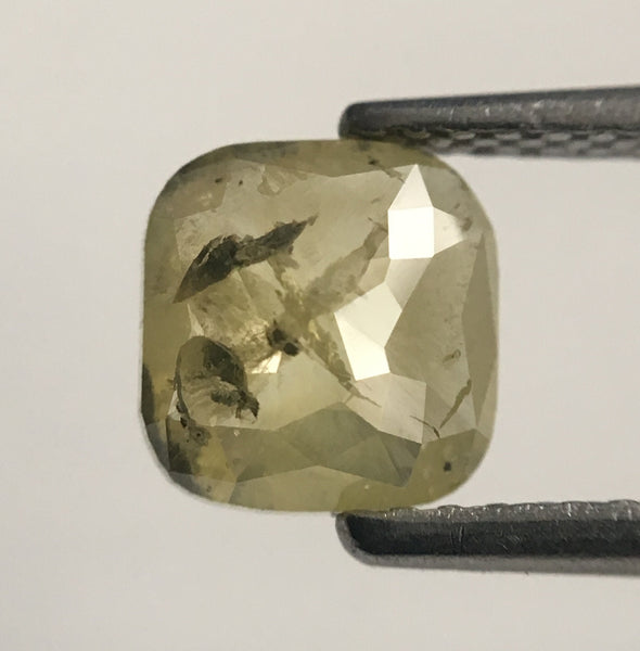 1.10 Ct Cushion Shape Greenish Yellow Natural Loose Diamond, 6.51 mm X 6.22 mm X 2.53 mm Cushion Shape Rose Cut Loose Diamond SJ44/74