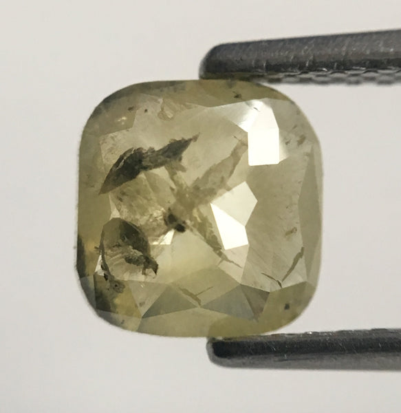 1.10 Ct Cushion Shape Greenish Yellow Natural Loose Diamond, 6.51 mm X 6.22 mm X 2.53 mm Cushion Shape Rose Cut Loose Diamond SJ44/74