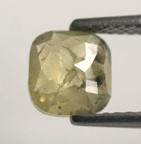 1.10 Ct Cushion Shape Greenish Yellow Natural Loose Diamond, 6.51 mm X 6.22 mm X 2.53 mm Cushion Shape Rose Cut Loose Diamond SJ44/74