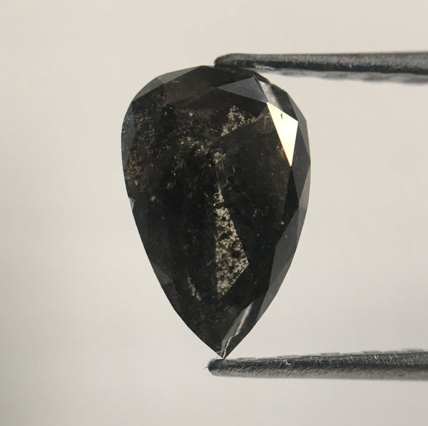 0.91 Ct Pear Shape Natural Loose Diamond, 7.37 mm X 4.78 mm x 3.22 mm Fancy Dark Grey Color Full Cut Pear Natural Loose Diamond SJ42/22