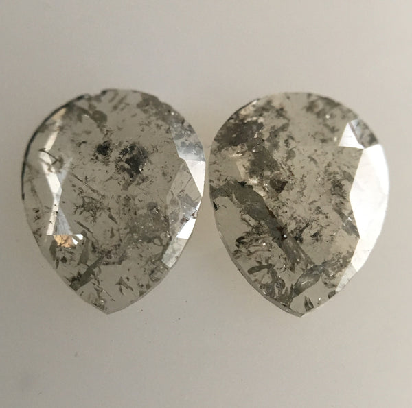 0.82 Ct Pear Shape Grey Rose Cut Natural Loose Diamond, 6.52 mm X 5.21 mm X 1.18 mm Pair Natural Loose Diamond SJ45/14