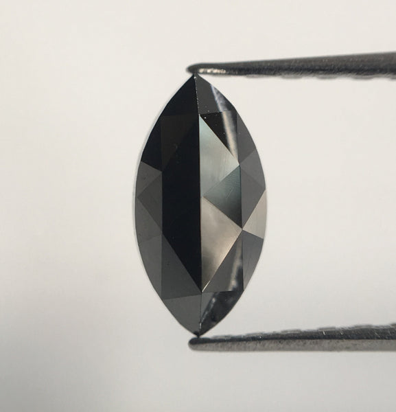 0.66 Ct Black Heated Marquise Shaped Natural Rose Cut Loose Diamond, 8.00 mm x 4.12 mm x 2.41 mm Black Rose Cut Loose Diamond SJ43/48