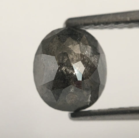 1.55 ct Natural Oval Shape Grey Salt and pepper Rose cut Loose Diamond 6.76 mm x 5.89 mm X 4.11 mm Beautiful sparkling perfect SJ47/36