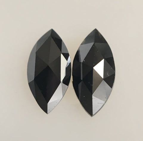 2 Pcs 0.33 Ct Black Marquise Shaped Natural Rose Cut Loose Diamond, Heated Black Rose Cut Loose Diamond SJ43/60