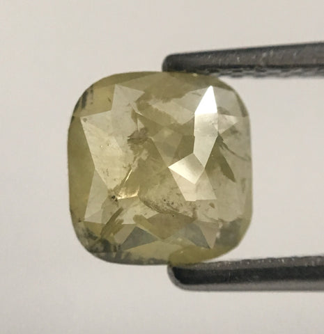 1.14 Ct Cushion Shape Greenish Yellow Natural Loose Diamond, 6.58 mm X 6.30 mm X 2.52 mm Cushion Shape Rose Cut Loose Diamond SJ44/72