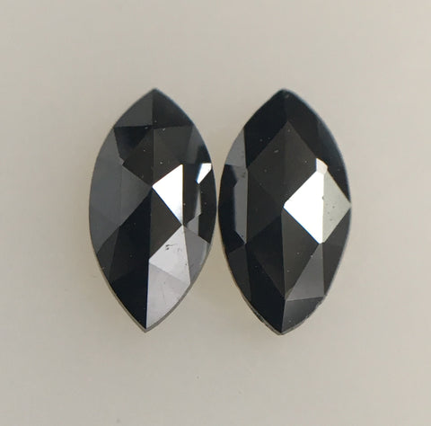 2 Pcs 0.37 Ct Marquise Shaped Natural Rose Cut Loose Diamond, Heated Black Rose Cut Loose Diamond SJ43/59