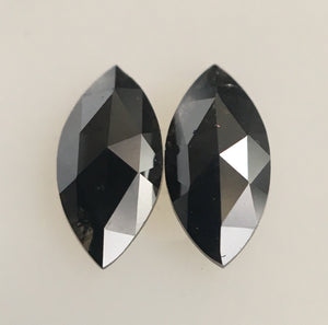 Pair 0.36 Ct Black Marquise Shaped Natural Rose Cut Loose Diamond, 6.04 mm x 3.04 mm x 1.29 mm Heated Black Rose Cut Loose Diamond SJ43/61