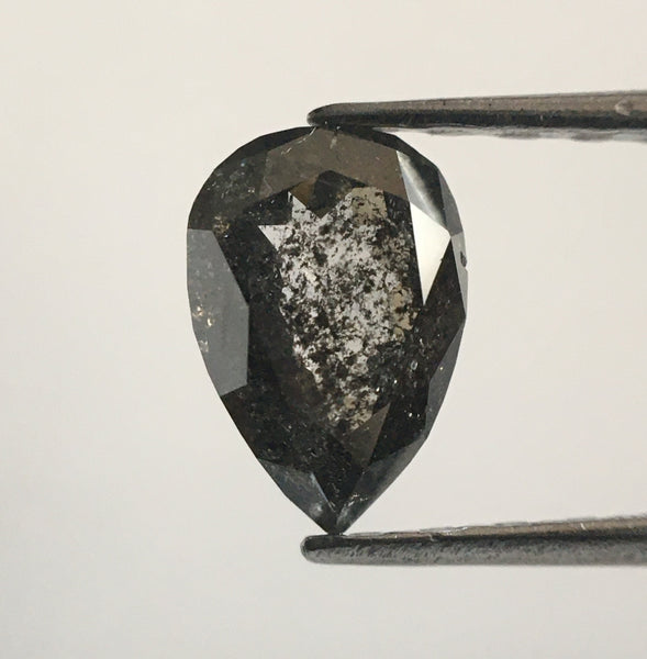 0.45 Ct Pear Shape Salt and Pepper Natural Diamond, 6.06 mm X 4.16 mm X 2.09 mm Fancy Grey Rose Cut Pear Natural Loose Diamond SJ52/09