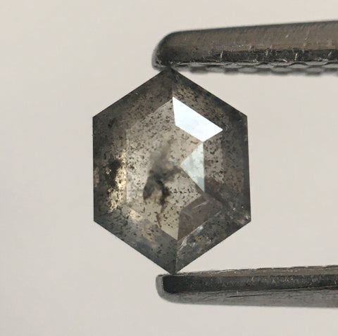 0.33 Ct Hexagon Gray Black Salt Pepper Rose Cut Natural Loose Diamond, 4.92 mm X 3.71 mm X 2.15 mm Natural Geometric Loose Diamond SJ53/63