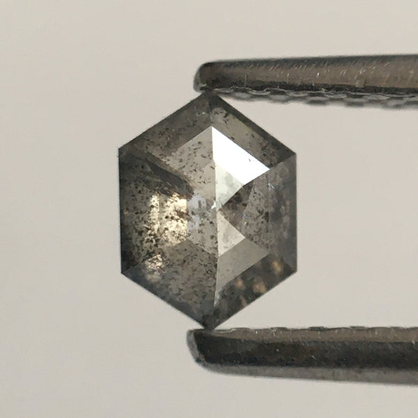 0.33 Ct Hexagon Gray Black Salt Pepper Rose Cut Natural Loose Diamond, 4.92 mm X 3.71 mm X 2.15 mm Natural Geometric Loose Diamond SJ53/63