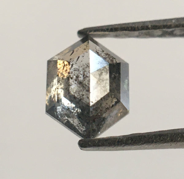 0.35 Ct Hexagon Shape Gray Salt Pepper Rose Cut Natural Loose Diamond, 5.18 mm X 3.79 mm X 2.33 mm Natural Geometric Loose Diamond SJ53/67